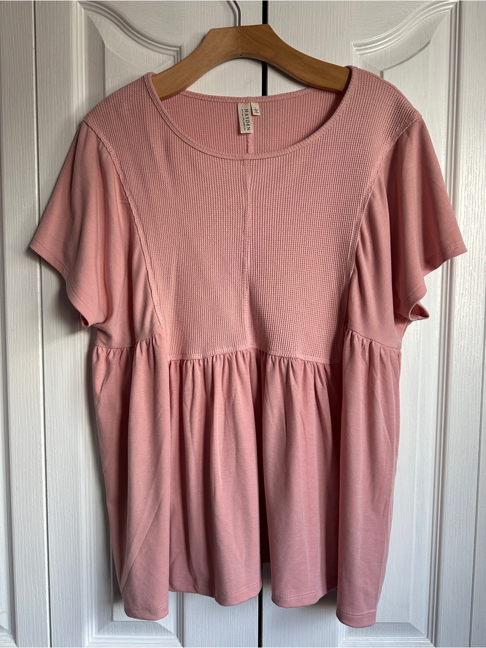 Women’s Large Hayden Dusty Pink Short Sleeve Babydoll Tunic-Style A-Line Top